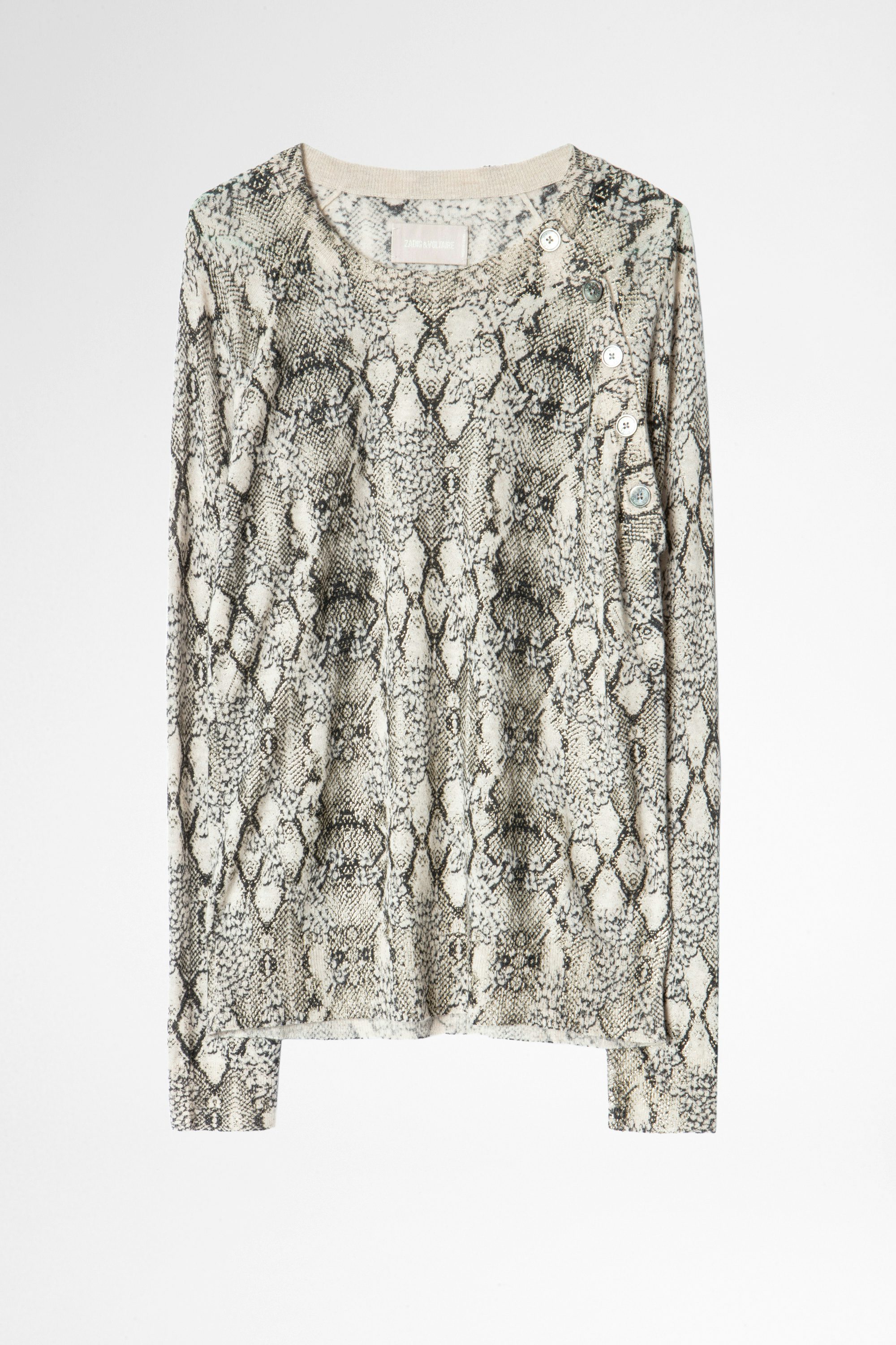 Reglis Python Print Cachemire Sweater - Women’s printed white featherlight cashmere sweater.